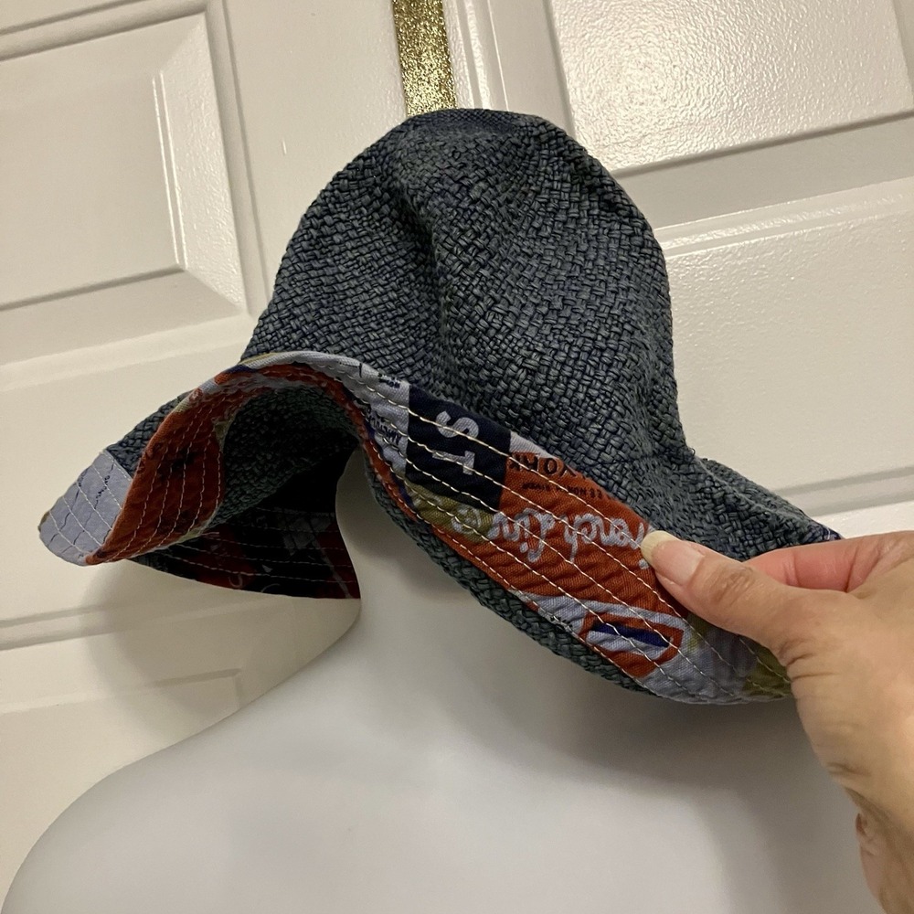 J. Crew Women's One Size Denim Blue Woven Paper Straw‎ Blend Floppy Brim Sun Hat